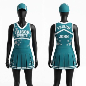 Premium 220 GSM 100% Polyester Breathable Anti-UV Plus Size Cheerleading Uniform Teal White Athletic Panel <b>Skirt</b> Set Custom - Product Image 1