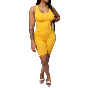 Women's Backless <b>Square</b> Collar Sleeveless Solid Color Knitted Spandex/Nylon 2-Piece Shorts <b>Set</b> Regular Fit Sporty Summer Wear - Product Image 4