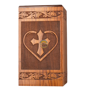 Urnes funéraires artisanales en forme de cœur chrétien et urne funéraire en bois naturel avec époxy bleu, boîte à cendres artistique, souvenir commémoratif par AYAANS - Product Image 1