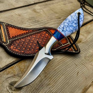 Cuchillo de Caza Personalizado Hecho a Mano de Acero D2 con Mango de Piedra, Hoja Fija de Espiga Completa, para Desollar, Acampar y Supervivencia al Aire Libre, OEM - Product Image 1