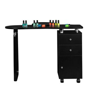 Table de manucure portable moderne en bois avec plateau carré, 2 tiroirs, 1 porte, repose-main et roulettes - Product Image 2