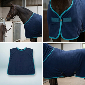 Couverture polaire à col montant pour cheval, durable, avec sangle de fixation turquoise, pour dressage, quincaillerie en acier inoxydable, tissu longue durée, double épaisseur - Product Image 3