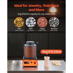Fornace Elettrica per Fusione Metalli 1500W, 2102°F/1150°C, Macchina per Fusione Gioielli con Crogiolo in Ceramica da 5kg per Fonderia e Forni ad Alta Temperatura - Product Image 3