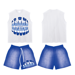 Classic High-end <b>Designer</b> Summer Fashion <b>Men</b> Custom Silk Screen Printed Breathable Acid Wash 100% Cotton <b>Shorts</b> <b>T</b>-<b>shirts</b> <b>Set</b> - Product Image 2