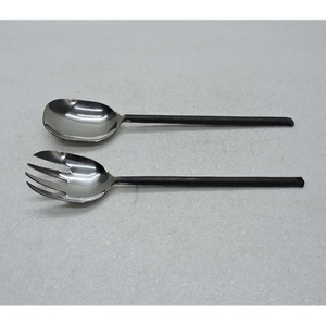 Juego de servidores de ensalada ecológicos de grado alimenticio, forjados en acero inoxidable 18/8, juego de cucharas para ensalada, utensilios de cocina, artículos para el hogar. - Product Image 1