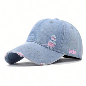Casquette de baseball en jean bleu clair avec broderie rose, style vintage 1999, unisexe, ajustable, 6 panneaux, style décontracté printemps-été - Product Image 1