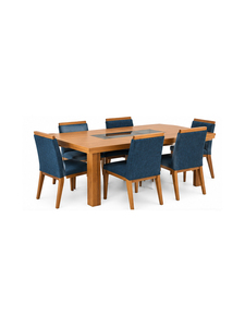 Silla de Comedor Moderna de Tela Azul con Patas de Madera Sólida y Resistentes, Diseño Escandinavo, Mueble para el Hogar Estable - Product Image 1