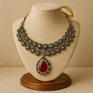 Emerald Royale <b>Ruby</b> Drop <b>Necklace</b> Set Wedding Earrings Designer India Fashion Jewelry Sets Handmade Bulk Product - Product Image 4