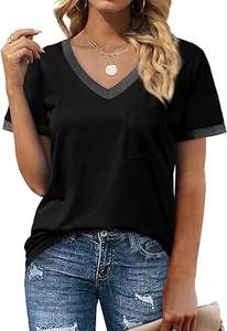 Womens T Shirts Short Sleeve V Neck Loose Casual Summer <b>Tops</b> 2026 with Pocket - Product Image 3