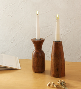 Porte-bougie en bois, bougeoirs artisanaux, 2 pièces, support de bougie en bois, prix de gros - Product Image 1