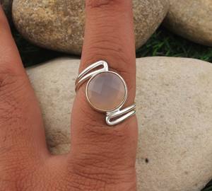 Bague en argent sterling 925 avec disque en quartz rose naturel, à double anneau, pour femme, bijoux de mariage géométriques artisanaux, vente en gros - Product Image 3