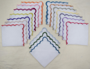 Serviette de table en lin de luxe faite à la main avec bord festonné et broderie, pour mariage, restaurant, décoration de table - Product Image 4