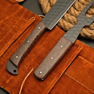 SAZ ENTERPRISES Couteau et fourchette en acier inoxydable faits à la main, finition thermolaquée, manches en bois, ambidextres, avec étui en cuir de qualité supérieure - Product Image 5