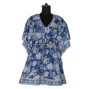 Kaftán Corto de Playa 2026, de Algodón Puro y Transpirable, con Diseño Floral Estampado a Mano, de Alta Calidad - Product Image 5