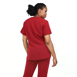 2026 New Women's Red V-Neck <b>Scrub</b> Top With Front Pockets Hospital <b>Uniform</b> Polyester Woven Fabric - Product Image 4