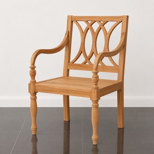Traditional Solid <b>Teak</b> Wood Arm <b>Chair</b> with Carved Backrest and Turned Legs Outdoor Dining Well Sanded Finish Model CHA26 - Product Image 1