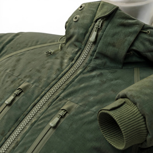 Veste matelassée à capuche pour homme, couleur olive, manches longues, imperméable, couleur unie, polyester, hiver, décontractée, épaisse, fermeture éclair - Product Image 5