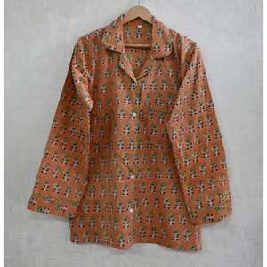 Conjunto de Pijama de Algodón con Estampado Floral a Mano, Ropa de Dormir Étnica Suave y Transpirable para Mujer - Product Image 3