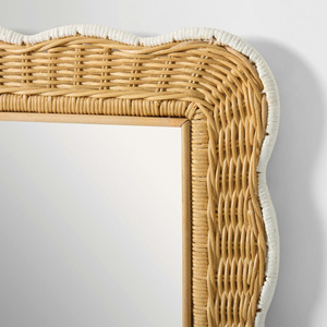 Rectangular Scalloped Rattan <b>Wall</b> Mirror - Handmade Woven Wicker Mirror for Home <b>Decor</b> & Bedroom - Product Image 4