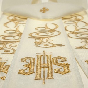 Étole liturgique blanche avec broderie IHS dorée, faite à la main, pour prêtre chrétien, vêtement liturgique d'église - Product Image 2