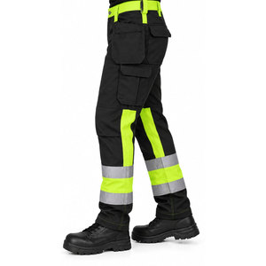 Pantalones de Trabajo Negros para Hombre con Franjas Reflectantes Verde Lima y Múltiples Bolsillos para Mayor Visibilidad y Seguridad - Product Image 4