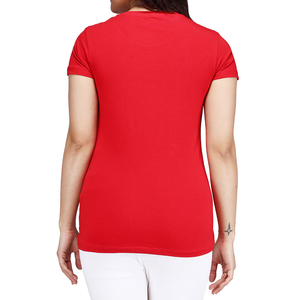 Camiseta de Manga Corta Roja para Mujer, Cuello Redondo, Estampado de Mariposa y Latido de Corazón, Informal, 100% Algodón Jersey, Corte Regular, Secado Rápido - Product Image 3