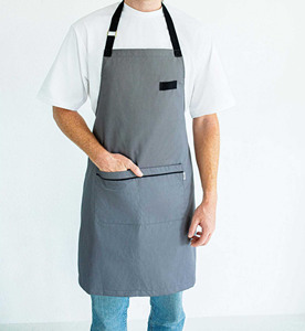 Tablier de travail gris en coton respirant et ajustable avec poche pour cuisine, cuisson, barbecue, restaurant, nettoyage - Product Image 3