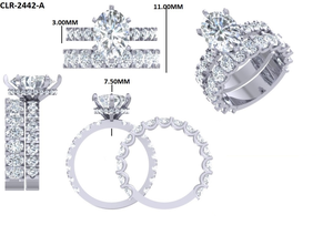 Anillo de compromiso con diamante cultivado en laboratorio de corte ovalado de 3 quilates con banda a juego de corte ovalado, conjunto nupcial de oro amarillo macizo de 14 quilates para mujer - Product Image 6