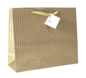 Preciosa bolsa de compras de papel kraft hecha a mano con papel de algodón de primera calidad, asas de cinta de satén dorada metálica a juego, para uso artesanal. - Product Image 2