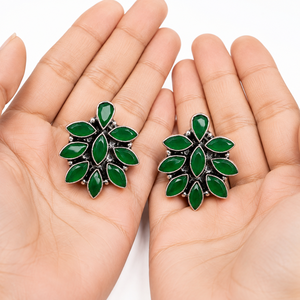 Pendientes de Plata Antigua con Múltiples Piedras y Diseño Floral, Pendientes de Botón Estilo Bohemio, Regalo para Ella - Product Image 6