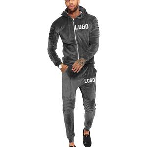Survêtements en velours pour hommes de haute qualité, coupe ajustée personnalisée, ensemble jogging uni, OEM, respirant, deux pièces - Product Image 3