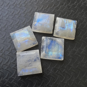 Rainbow Moonstone Tablet Cut Square Shape Flat Back Calibrated AAA+ Gemstone, for Jewelry Making - Product Image 1