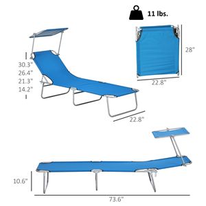 Sdraio Pieghevole Blu per Piscina Esterna con Parasole, Comoda Chaise Longue per Prendere il Sole - Product Image 3