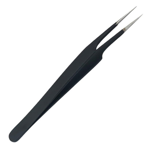 Pince à épiler professionnelle en acier inoxydable noir de 120 mm, pointe plate, précision, poignée confortable, durable, extensions de cils - Product Image 1