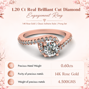 1.20 Ct Real Brilliant Cut Diamond Engagement <b>Ring</b> | 14K Rose Gold Classic Solitaire Style Prong <b>Set</b> Fine Jewelry Gift for <b>Women</b> - Product Image 6