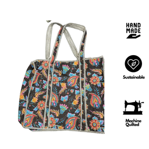 Colorful Quilted Cotton Tote <b>Bag</b> Premium Jaipur Hand Block Print Fashion Handbag Zipper Closure Durable Export Grade Stich - Product Image 2