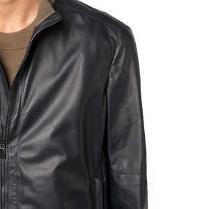 Blouson aviateur en cuir véritable noir pour homme, col rabattu, fermeture éclair, coupe classique, décontracté, hiver, imperméable, respirant - Product Image 5