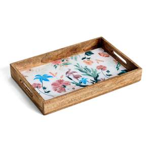 Bandeja de Madera Decorativa Rectangular con Estampado Floral de Rosas Teal, Hecha a Mano, para Venta al por Mayor y Pedidos a Granel - Product Image 5