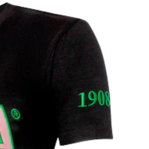Camiseta Clásica con Cuello en V de la Hermandad Apple AKA, Estilo Griego, Verde y Negro, de Algodón, Informal, para Mujer, con Diseño Bordado - Product Image 2