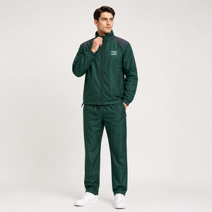 Chándal Deportivo para Hombre, Color Verde Oscuro, Chaqueta con Cierre Completo, Bolsillos Laterales, Pantalones con Cordón, Diseño Deportivo Ligero, Resistente al Viento, de Poliéster - Product Image 2