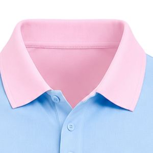 เสื้อโปโลสีฟ้าอ่อนชมพู แขนสั้น คอปก ลำลอง แบบยูนิฟอร์ม ตัดสี ปักลายตามสั่ง ชุดกีฬา - Product Image 3
