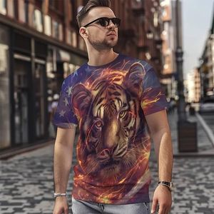 Men's Tiger Face <b>Animal</b> <b>Pattern</b> Short Sleeve O-Neck T-Shirt DTF Printed Street Style Oversized Fit <b>Knitted</b> 100% Cotton - Product Image 3