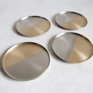 Regal Two Tone Brass <b>Coaster</b> Set Handcrafted Premium Round <b>Drink</b> <b>Coasters</b> Heat Resistant Table Protector Luxury Bar Gift - Product Image 2