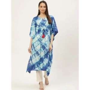 Caftán Kurta Azul Teñido a Mano, 100% Algodón, Transpirable, Natural, Maxi, Hombros Caídos, Corte Relajado, Eleva tu Estilo Diario - Product Image 1