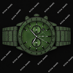 Reloj de hombre Green Stone Iced Out con esfera oscura, cronógrafo, indicador de fecha, reloj de lujo para fiestas. - Product Image 3