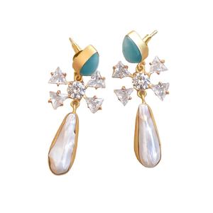 Pendientes de Latón al por Mayor, con Circonita, Hechos a Mano, Semi-Preciosos, con Acabado en Oro de 18K, Estilo Moderno, al por Mayor - Product Image 1