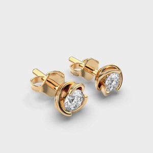 IGI Certified Round Lab Grown Diamond Stud <b>Earrings</b> 14K Rose/Yellow/White Gold Bezel Swirl Setting Solitaire Diamond <b>Earrings</b> - Product Image 3