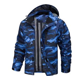 Custom Unisex <b>Waterproof</b> Blue <b>Camo</b> Stand Hooded <b>Jacket</b> High Street Style Heat Transfer Print Zip Front Nylon Outdoor Front Logo - Product Image 6