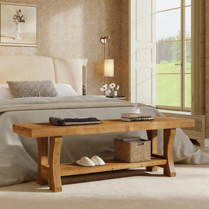 Banc de lit en bois rustique avec étagère de rangement, tabouret moderne pour la fin du lit, idéal pour le salon et la chambre à coucher - Product Image 3