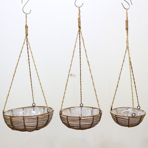 Ensemble de porte-plantes en osier fabriqué à la main en jacinthe d'eau, conception de bol tissé pour la décoration de plafond et de fenêtre - Product Image 1